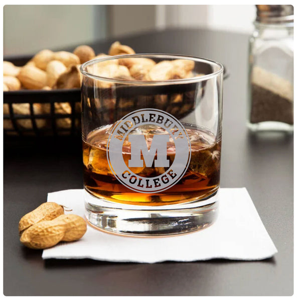 Middlebury College Etched Rocks Glass