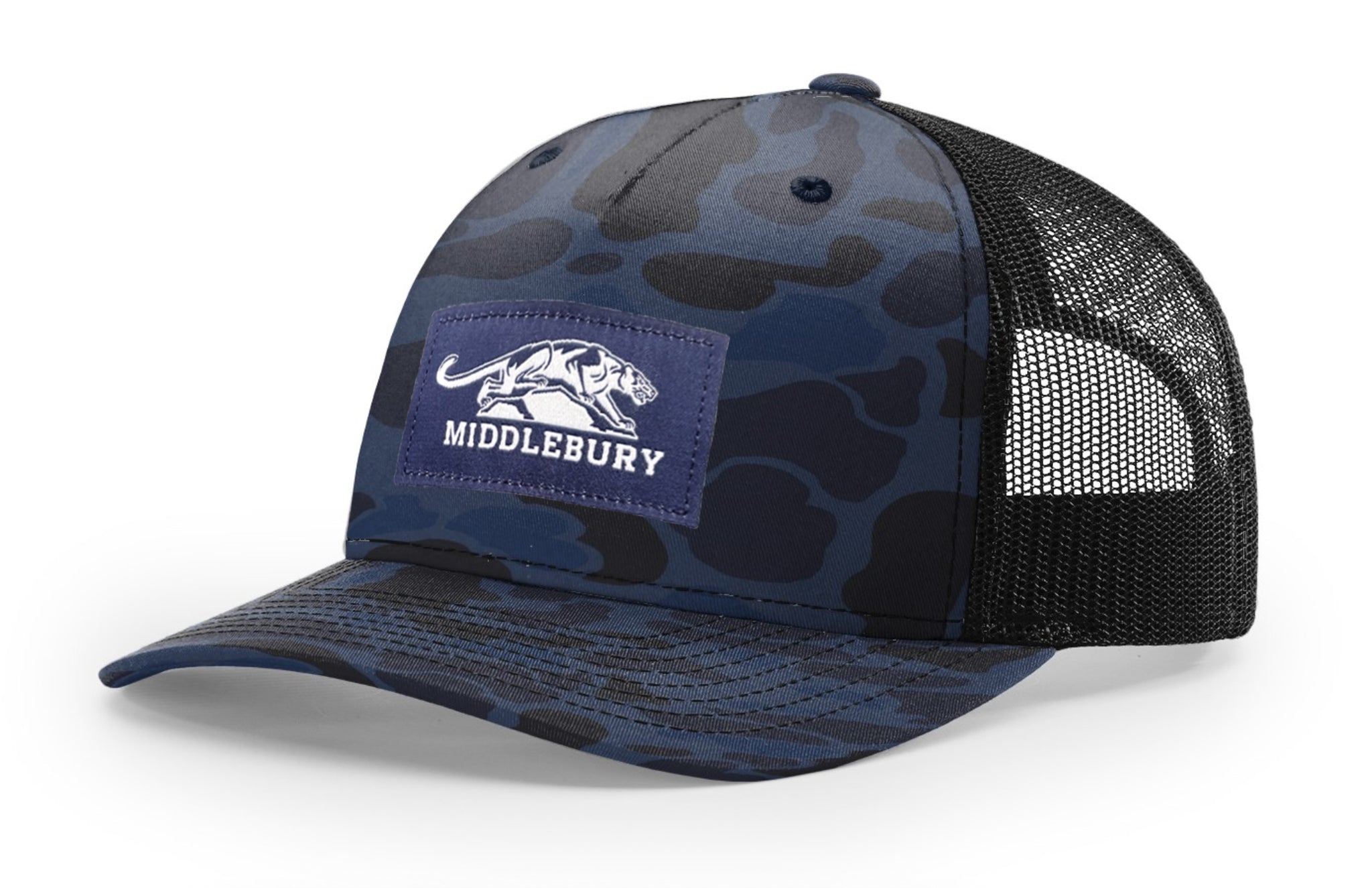 Middlebury Panthers Trucker Hat (Admiral Duck Camo/Black)