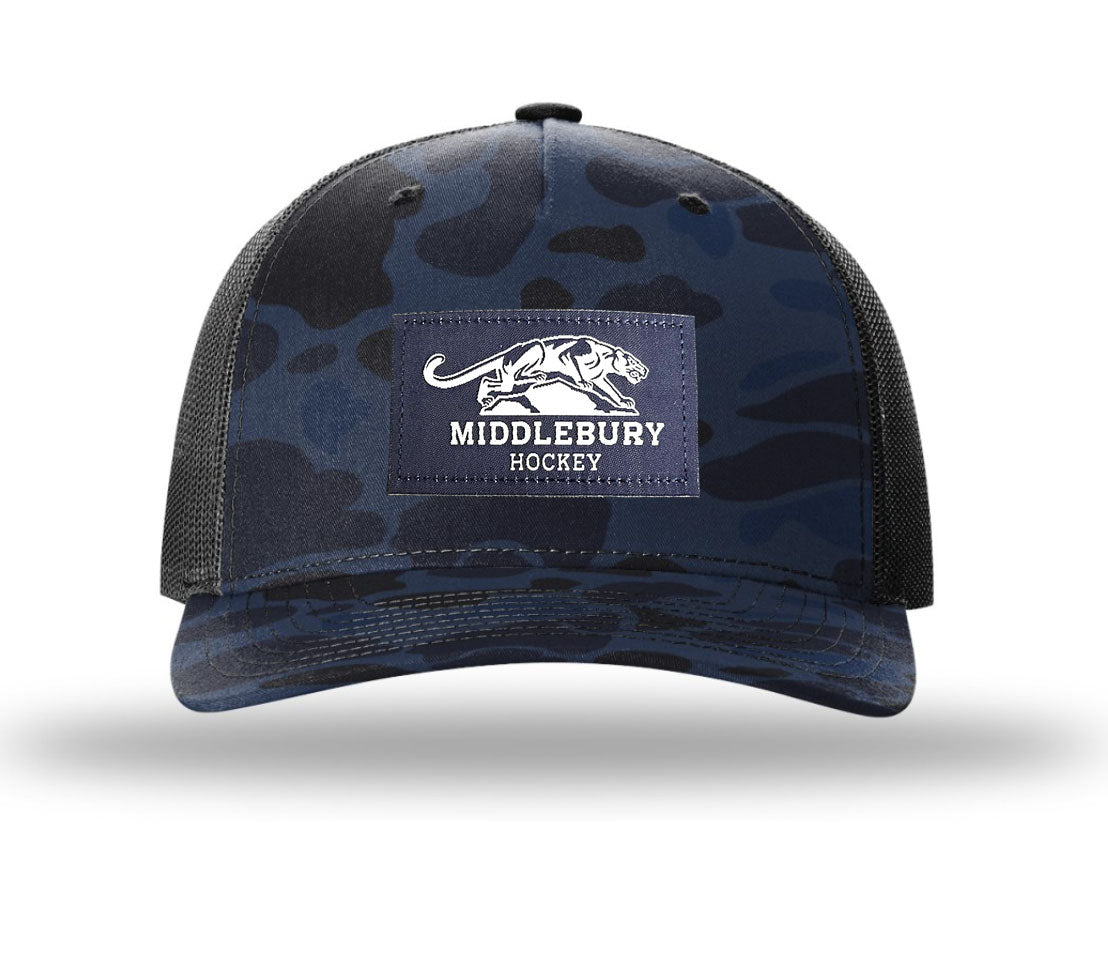 Middlebury Panther Hockey Trucker Hat (Admiral Duck Camo/Black)