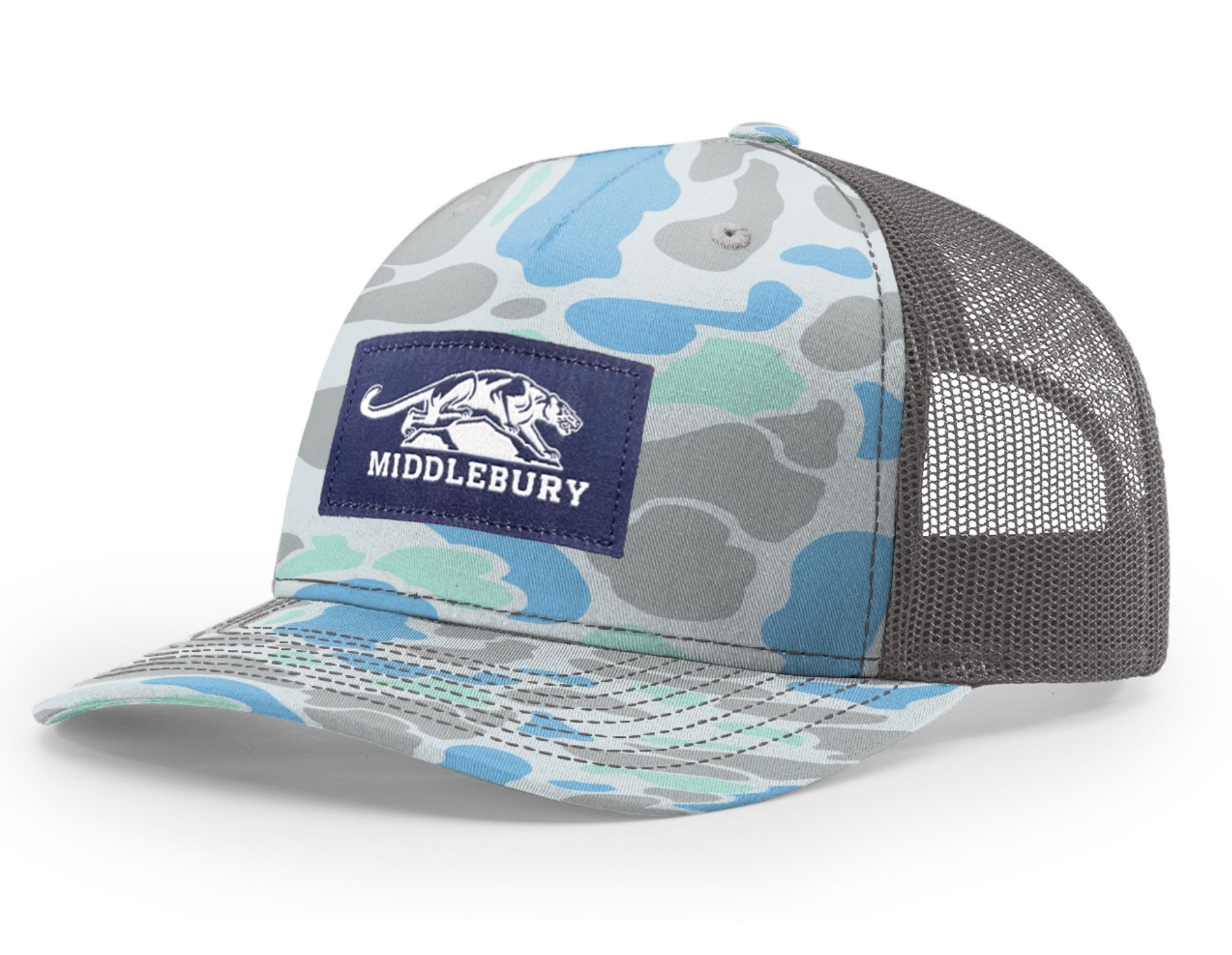 Middlebury Panthers Trucker Hat (Duck: Saltwater Duck Camo/Charcoal)