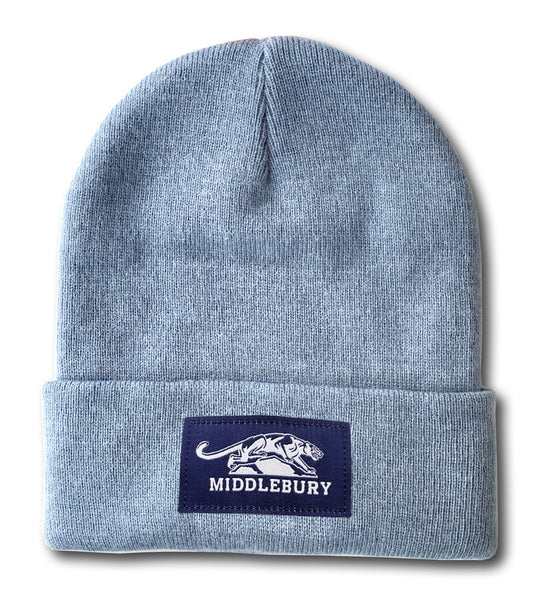 Middlebury Panther Cuff Knit Hat (Heather Slate)