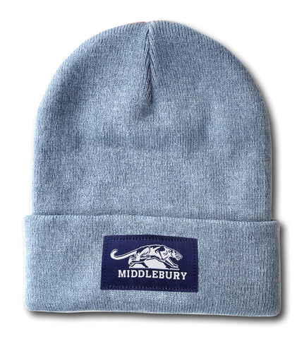 Middlebury Panther Cuff Knit Hat (Heather Slate)