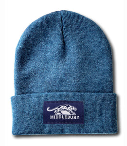 Middlebury Panther Cuff Knit Hat (Heather Twilight Blue)