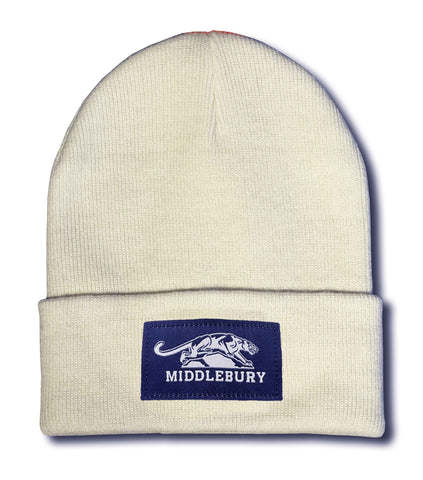 Middlebury Panther Cuff Knit Hat (Heather Cream)