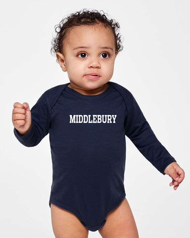 Middlebury Long Sleeve  Onesie (navy)