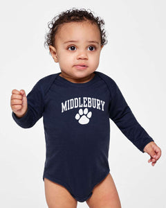 Middlebury Paw Long Sleeve  Onesie (navy)