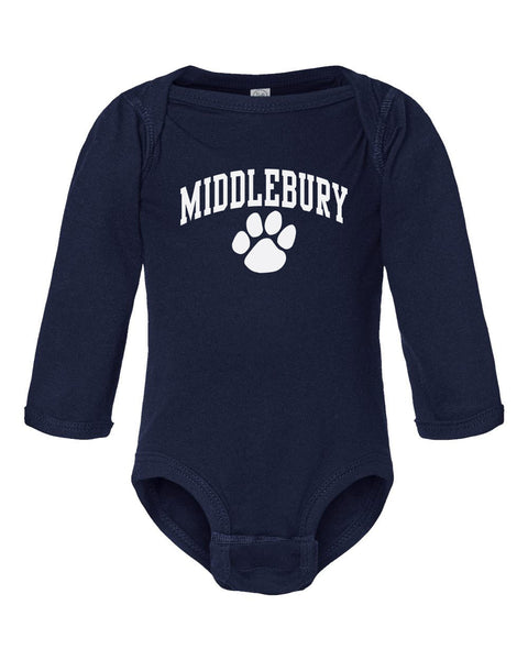 Middlebury Paw Long Sleeve  Onesie (navy)