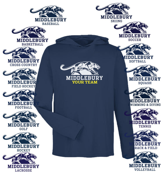 YOUTH Middlebury Panther Team Hooded Performance T-Shirt (Navy)
