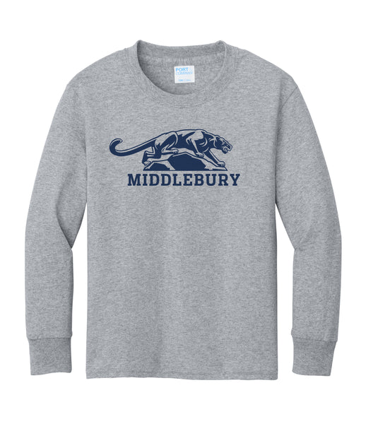 Middlebury YOUTH Panther Long Sleeved T-Shirt (Grey)