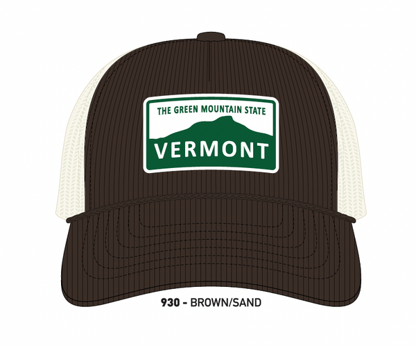 Green Mountains VT Hat Corduroy Trucker (Brown/Sand)