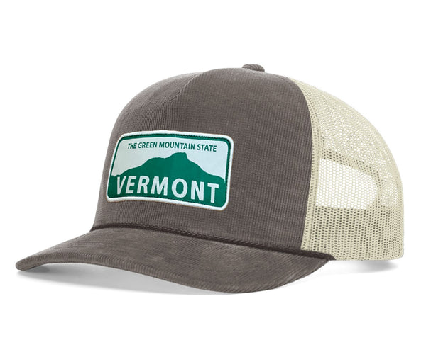 Green Mountains VT Hat Corduroy Trucker (Brown/Sand)