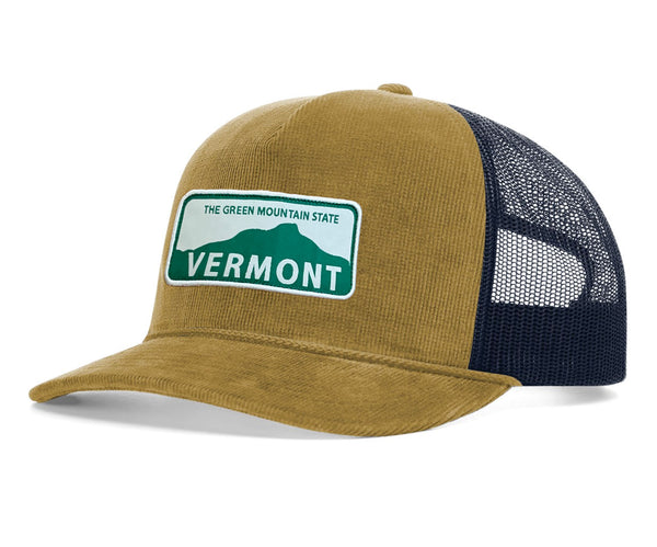 Green Mountains VT Hat Corduroy Trucker (Amber Gold/Navy)