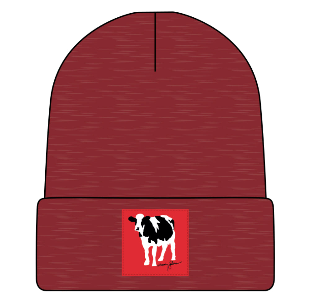 Rubin Cow Knit Beanie (Heather Crimson)