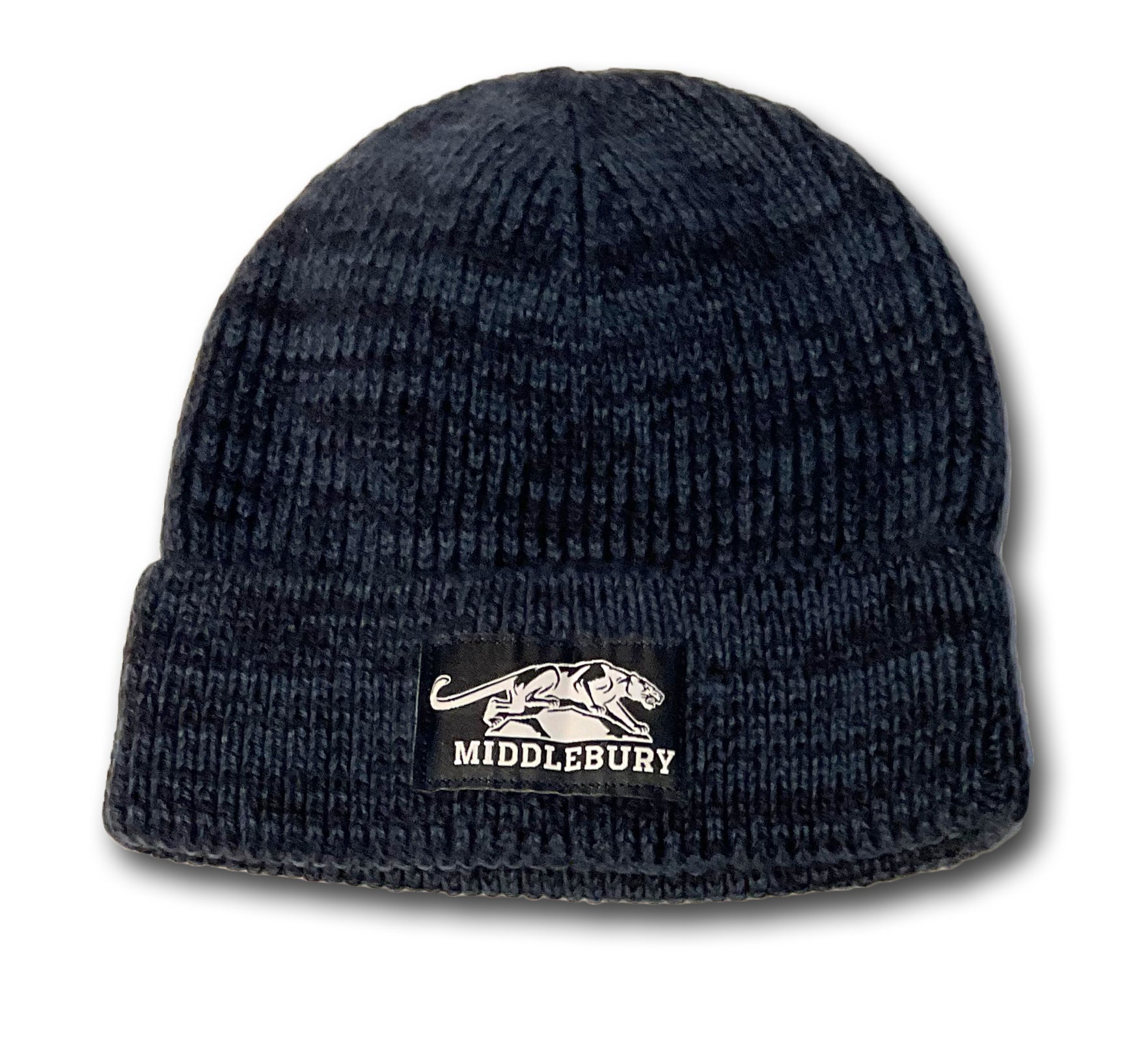Middlebury Panther Cable Knit Beanie (navy)